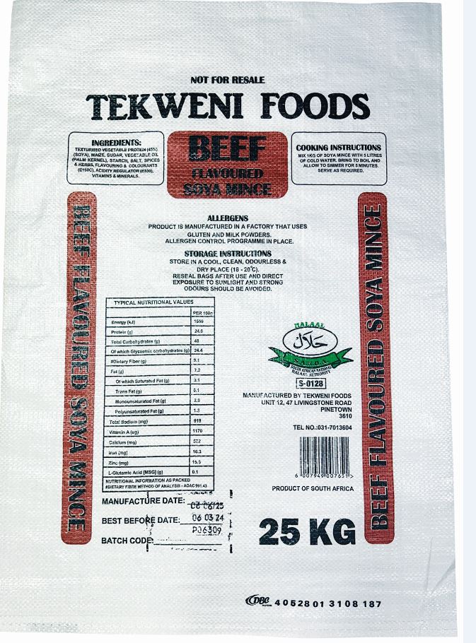 Tekweni Foods NSNP Soya Mince Beef - 25.0kg - Each 1
